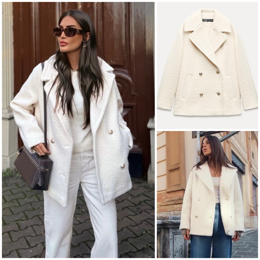 ZARA ~ Boucle Double Breasted Textured Coat